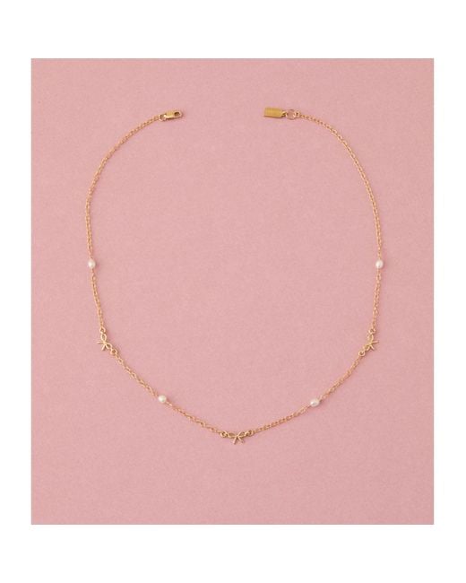 SET & STONES Metallic Bow And Pearl Necklace