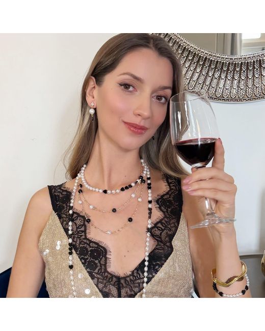 Farra White Obsidian And Pearls Long Necklace