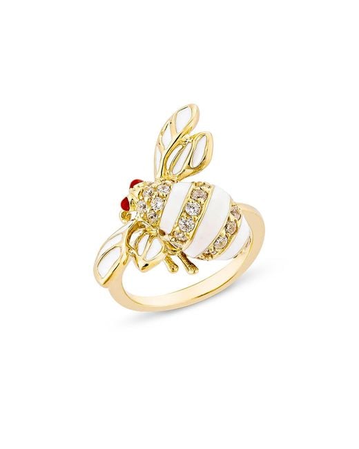 SALLY SKOUFIS Metallic Queen Bee Ring With Made Cz Diamond Stimulant & Ivory Enamel