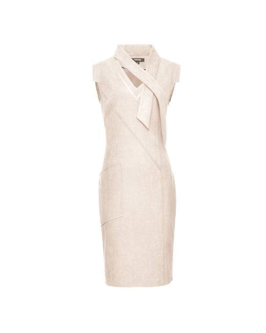 Smart and Joy Natural V-neck Structured Cut Suede Dress