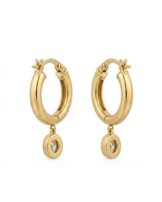 Artisan Metallic 14K Diamond Oval Drop Hoop Earrings