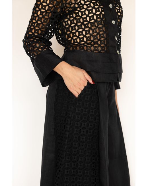 MARICEL Black Costanza Trousers Sangallo Linen