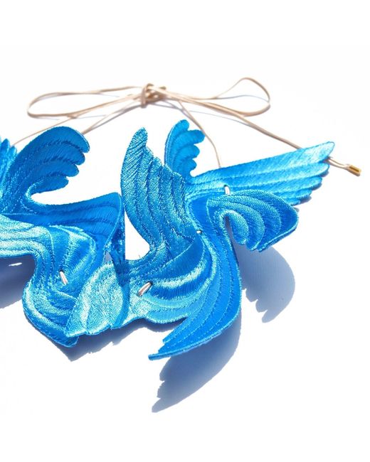 Nana Watanabe Blue Joy Bird Wing Sculptural Embroidered Statement Necklace