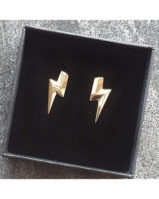 Edge Only White 3D Flat Top Lightning Bolt Earrings 18Ct Vermeil