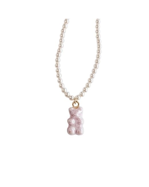 POPORCELAIN Metallic Sweet Porcelain Gummy Bear Swarovski Pearl Necklace