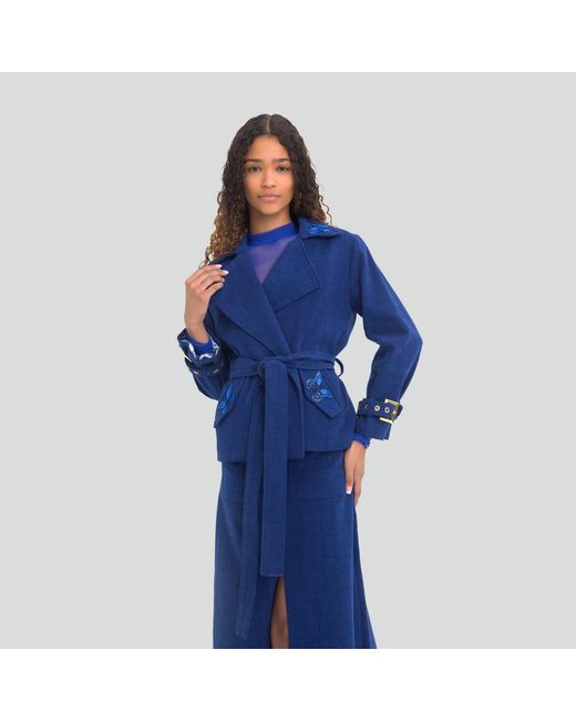 Maui X Lolita Blue Pearl Denim Cropped Trench Jacket