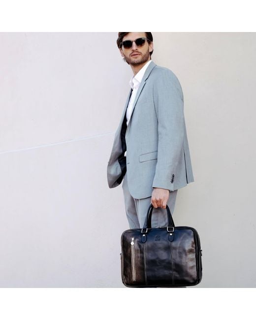 Time Resistance Black Leather Convertible Briefcase Backpack for men