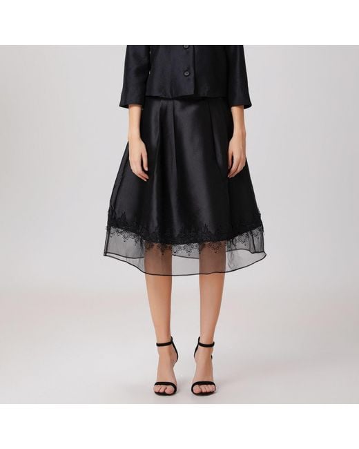 Smart and Joy Black Organza And Taffeta Skirt With Lace Trim