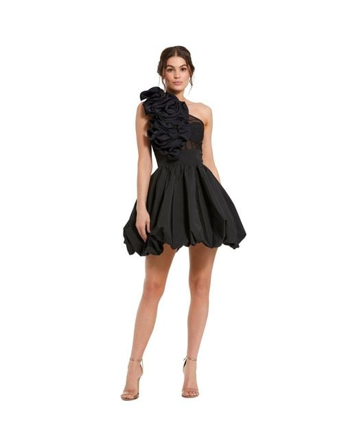 Mac Duggal Black One Shoulder Ruffle Bubble Hem Mini Dress