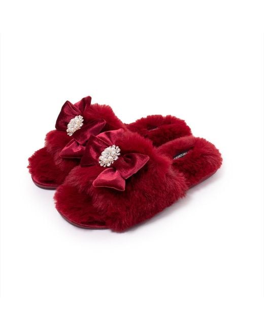 Pretty You London Red Anya Slider Slipper With Diamante