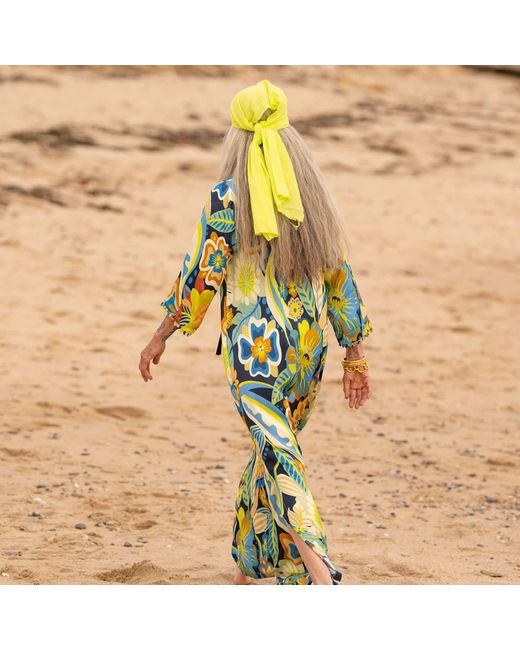 Tiger and the Monkey Yellow The Dayna Ecovero Silky Kaftan Dress With Feathers