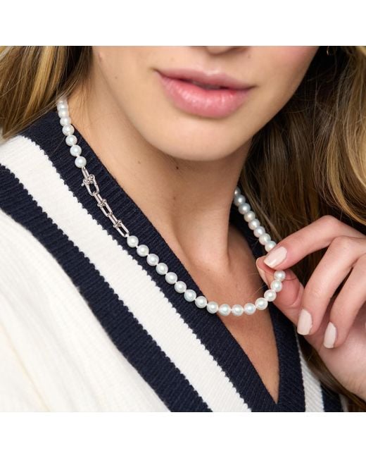 Pearls of the Orient Online Metallic Gratia Cultured Freshwater Pearl Necklace With Chunky Chain Feature