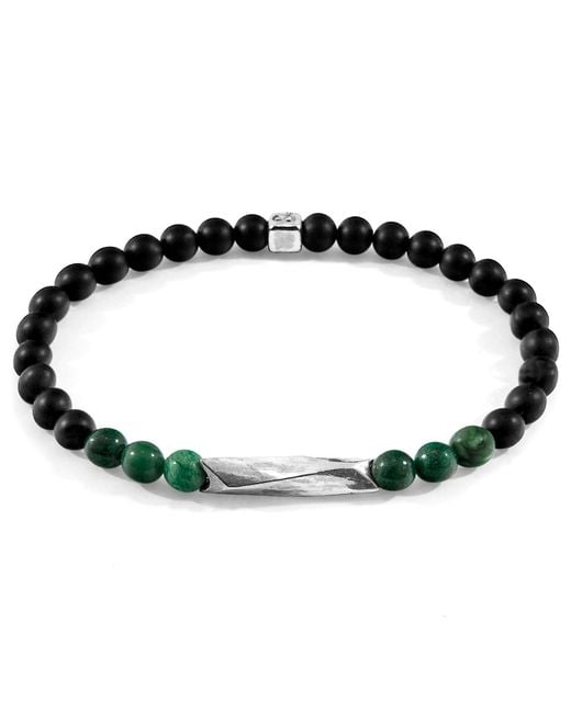 Anchor and Crew Black Green Jade Orinoco Silver & Stone Bracelet for men