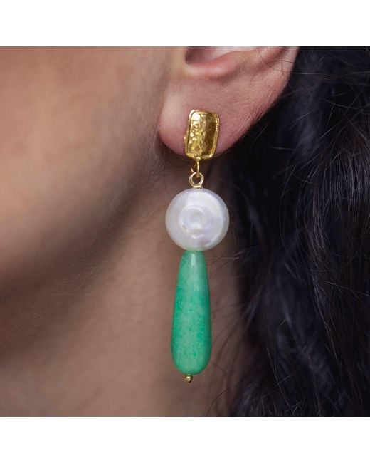 Kybele Studio White Verdant Bliss Earrings With Aventurine & Pearls