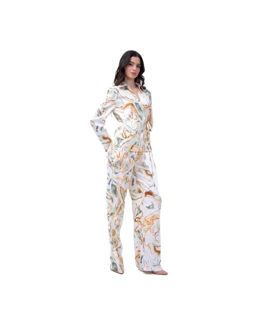 BLUZAT White Abstract Print Wrap Shirt