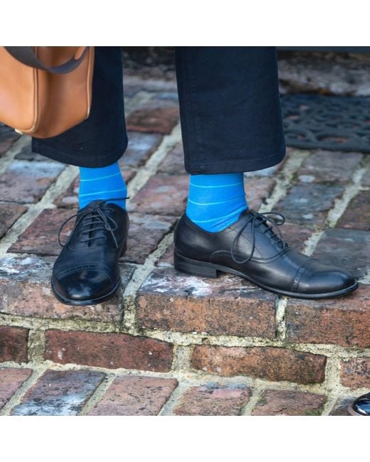 Peper Harow - Made in England Blue Thin Stripe Socks Bundle for men