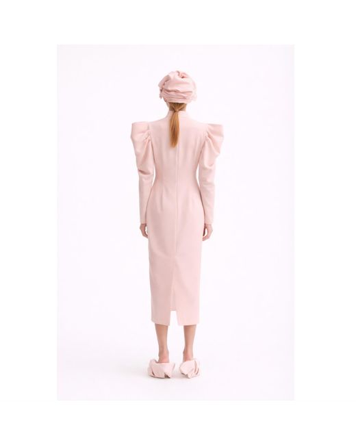 Julia Allert Pink Crepe Midi Dress With Statement Sleeves – Pale