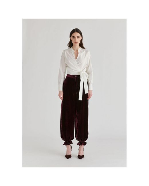 Paisie White Split Collarless Wrap Top With Side-Tie Waist
