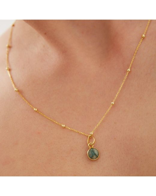 Spero London Metallic Sterling Natural Round Pendant Necklace With Beaded Chain
