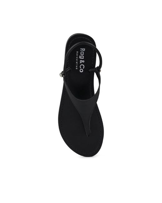 Rag & Co Black Madeline Flat Thong Sandals By Rag & Co
