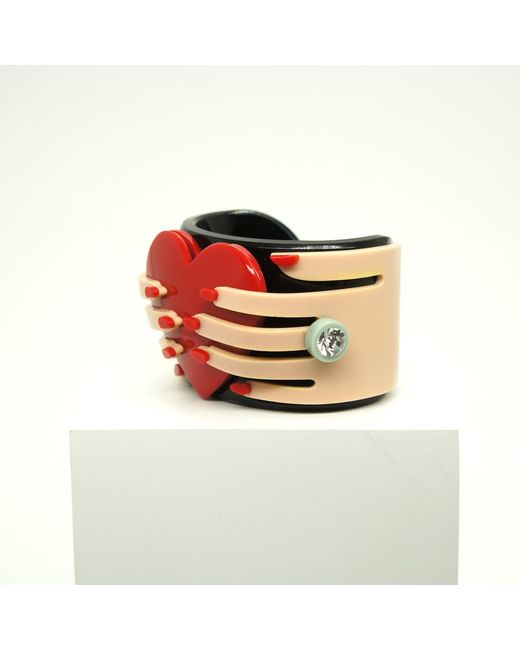 Gissa Bicalho Red Acrylic Handmade Bracelet Hands & Heart