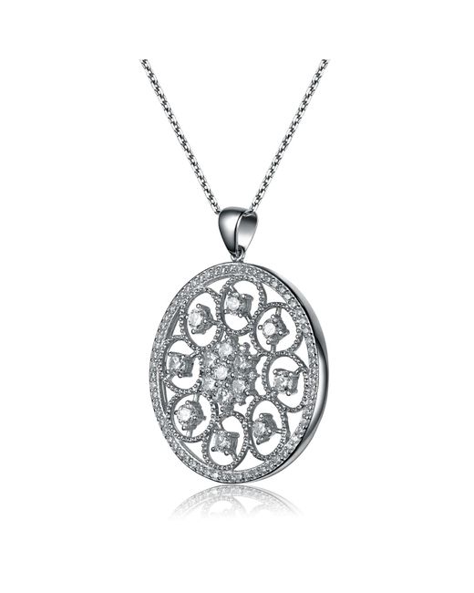 Genevive Jewelry Metallic Cz Sterling Silver White Gold Plated Round Pendant