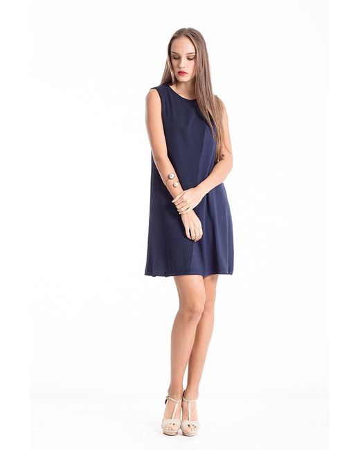 Conquista Blue Sleeveless Sheer Detail Dress