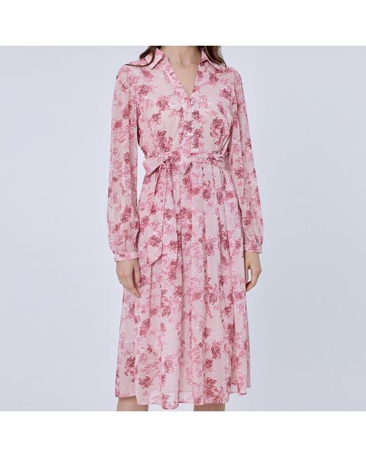 Smart and Joy Pink Floral Print Shirt-Dress