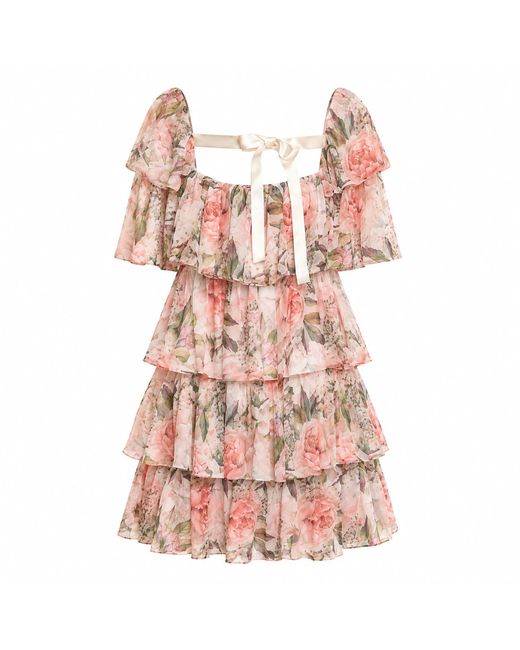 NEVA Pink Lurea Floral Ruffle Mini Dress