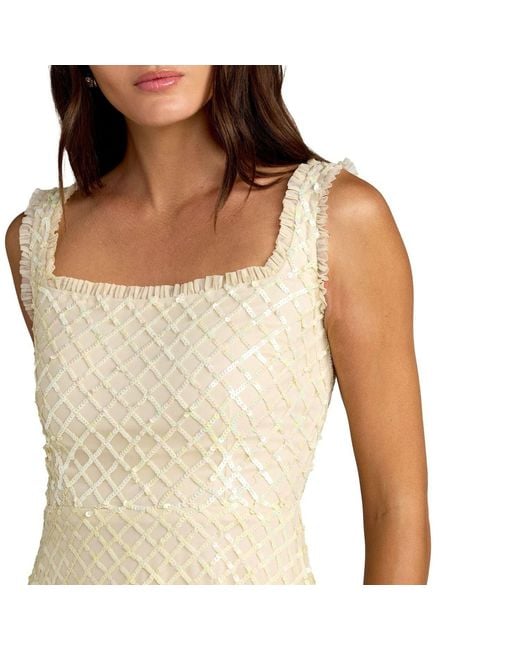 Mac Duggal White Neutrals Floral Sequin Square Neck Mini Dress