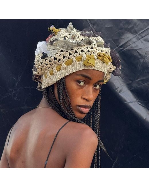 Miro Misljen Metallic Neutrals Driftwood Ribbon Crochet Cap