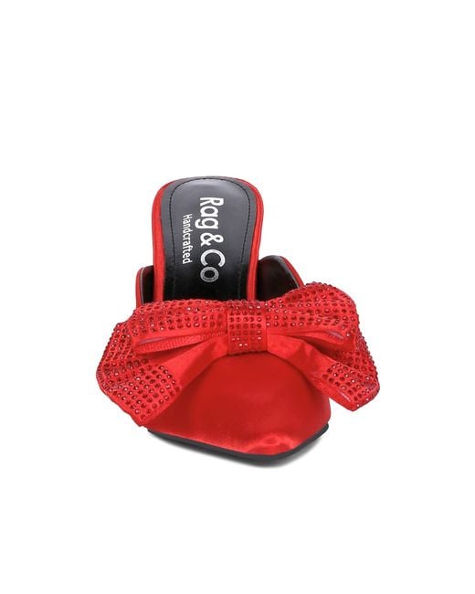 Rag & Co Red Elisda Embellished Bow High Heel Mules