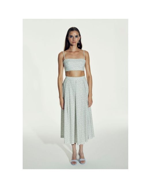 NAZLI CEREN Gray June Printed Cotton Midi Skirt