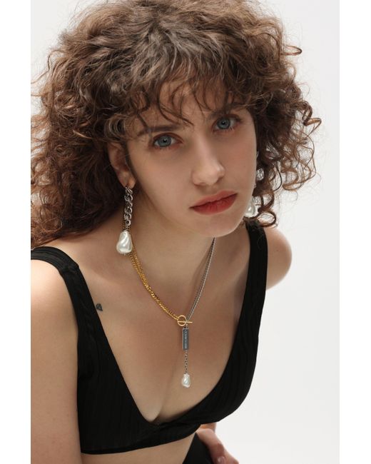 Classicharms Metallic Two Tone Chain Baroque Pearl Necklace