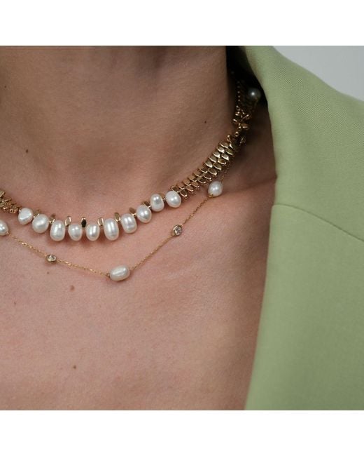 LINYA JEWELLERY Metallic Dione Stone Chain Pearl Necklace