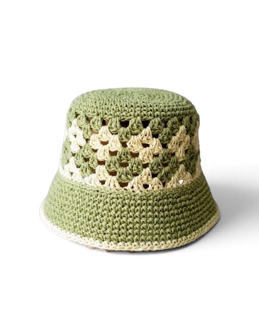 Springmoonatelier Green Neutrals Handmade Sage And Cream Crochet Bucket Hat – Lightweight Summer Style