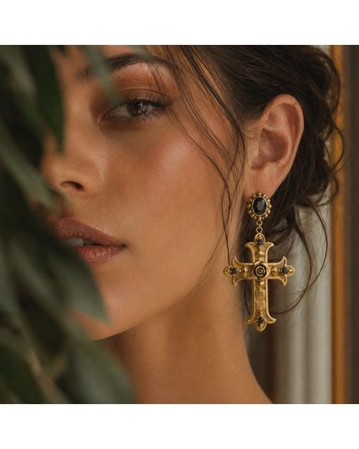 Vstyle Metallic Sacred Rose Cross Earrings