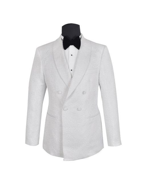 DAVID WEJ Blue Kensington Double Breasted Shawl Lapel Jacquard Blazer for men
