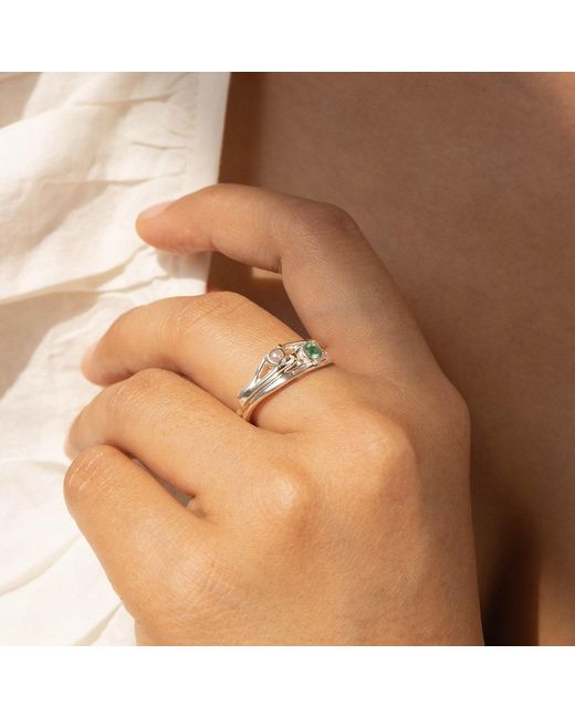 Isla Silver White Sterling Pearl & Emerald Ring