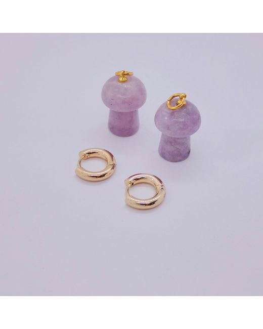 VALERIE CHIC Metallic Mushroom Jade Hoop Earrings 18K