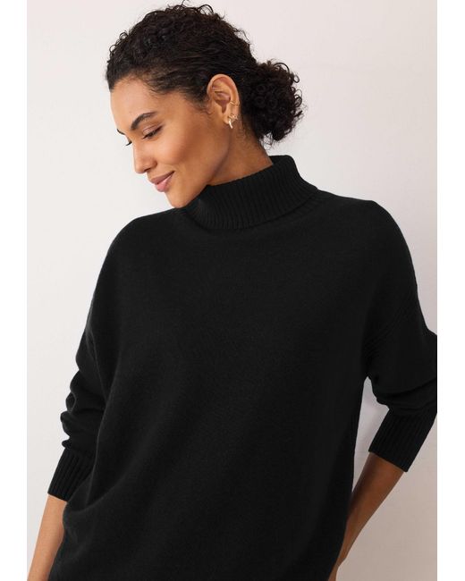 Loop Cashmere Black Chevron Detail Relaxed Polo Sweater