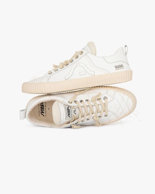 Springa | Unique Vulcanized Sneakers Italian Handmade White Wavy Leather Embroidery Sneakers for men