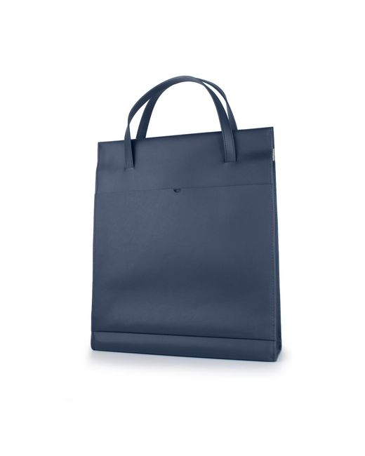 godi. Blue Handmade Adjustable Leather Tote Bag for men