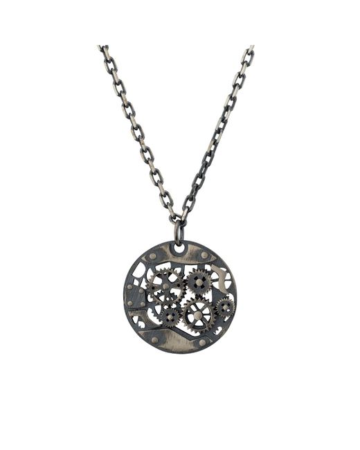 Latelita London Black Steampunk Cogs Pendant Necklace Silver Oxidised for men