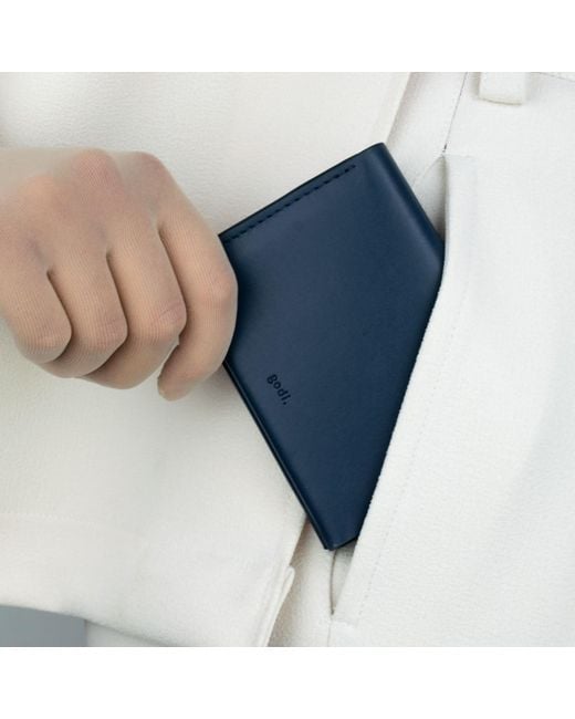 godi. Blue Handmade Bifold Leather Wallet for men