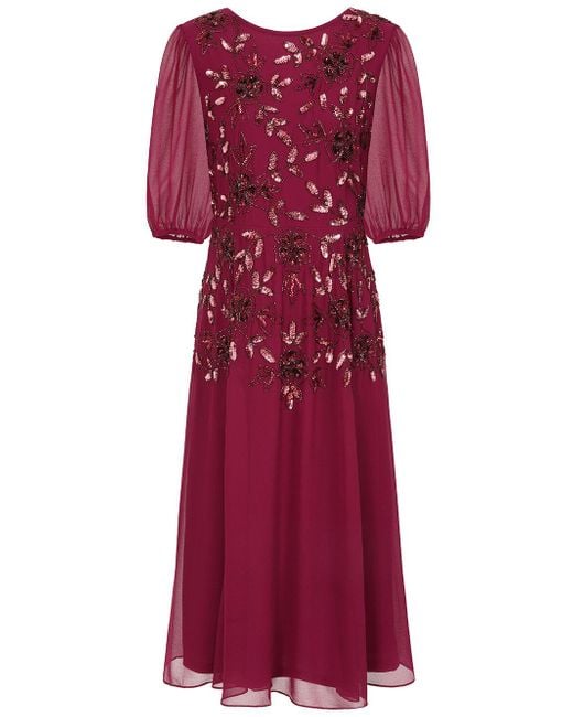 Frock and Frill Red Amora Berry Embellished Midi Dress