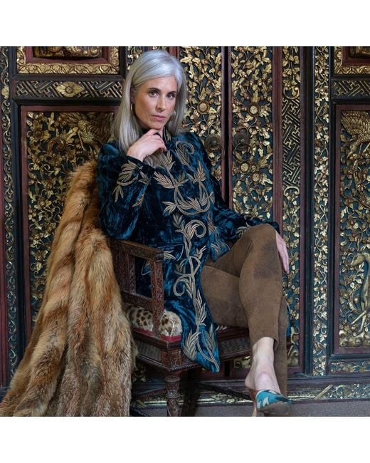 Beatrice von Tresckow Blue Sovereign Embroidered Crushed Velvet Coat