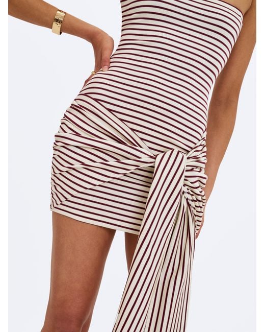 Miss Circle New York Multicolor Tommie Ivory & Burgundy Lyocell Jersey Tie Strap Mini Dress