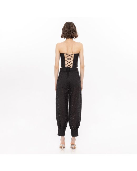 Nissa Black Embroidered Cotton Pants