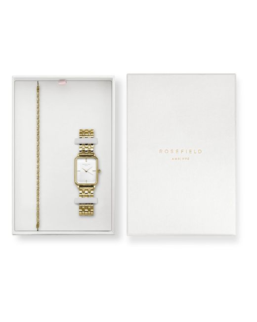 ROSEFIELD White Octagon Watch Gift Set With Roset Link Bracelet